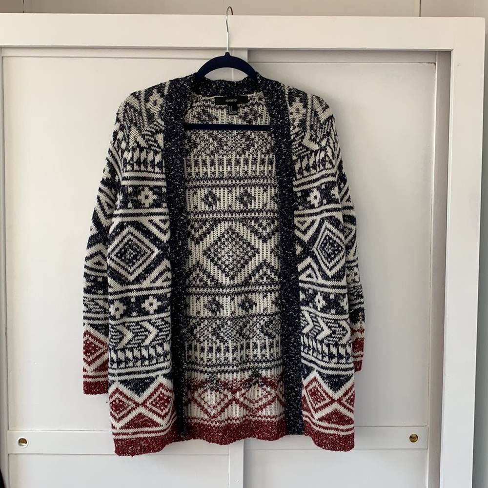 Forever 21 Vintage Style Oversized Cardigan • Size Small • Red, White & Blue